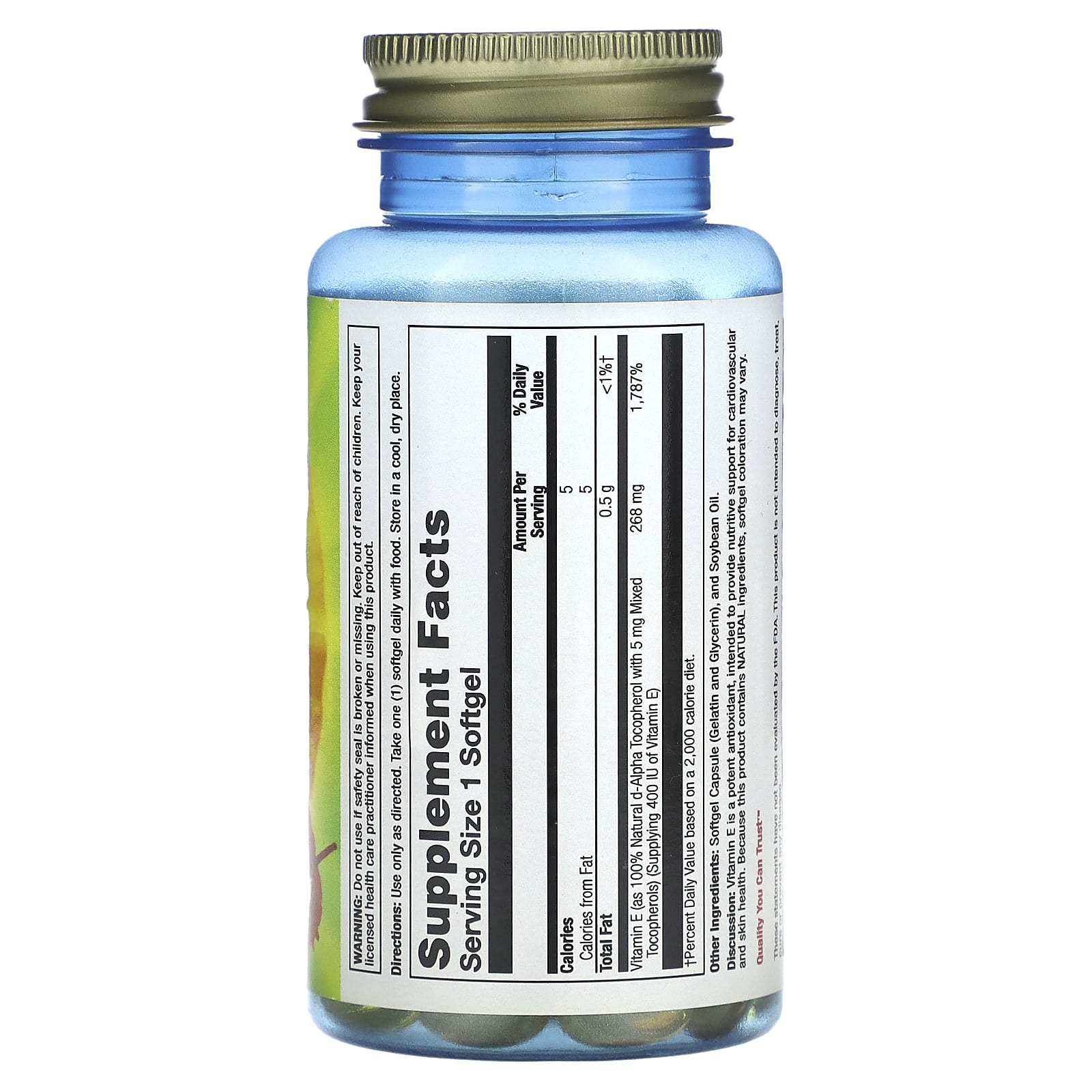 Solgar Vitamin E 268 Mg (400 IU) – 250 Alpha Softgels, Natural Antioxidant Support