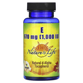 Nature's Life, Vitamina E, 670 mg (1.000 UI), 50 Cápsulas Softgel