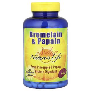 Nature's Life, Bromelina e papaina, 250 capsule vegetariane