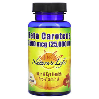 Nature's Life, Бета-каротин, 7500 мкг (25000 МЕ), 250 мягких таблеток