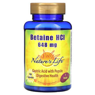 Nature's Life, Betaína Hcl, 648 mg, 100 Cápsulas