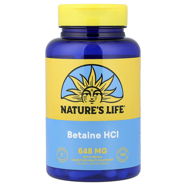Nature's Life, 베타인에이치씨엘, 펩신 함유, 캡슐 100정