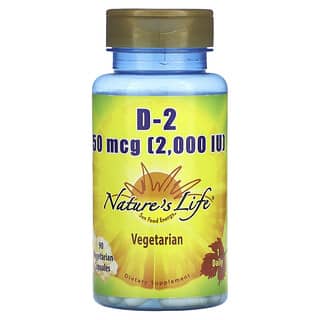Nature's Life, Витамин D2, 50 мкг (2000 МЕ), 90 вегетарианских капсул