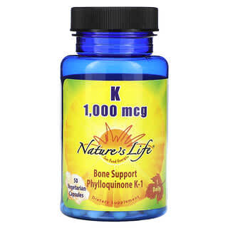 Nature's Life, Vitamina K, 1.000 mcg, 50 Cápsulas Vegetarianas