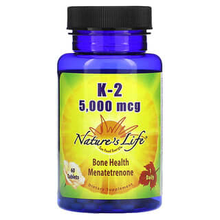 Nature's Life, K-2, Ménatétrénone pour la santé des os, 5 000 µg, 60 comprimés