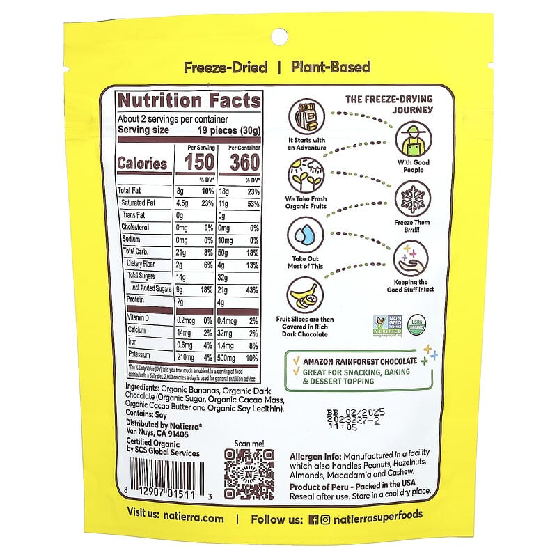 Organic Freeze-Dried Bananas - 2.5 oz (71 Grams) - Natierra