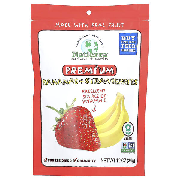 Natierra, Premium Freeze-Dried Bananas + Strawberries, 1.2 oz (34 g)