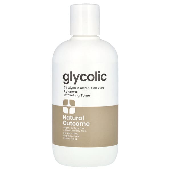Natural Outcome, Glycolic, 리뉴얼 각질 제거 토너, 향료 무함유, 235ml(8oz)