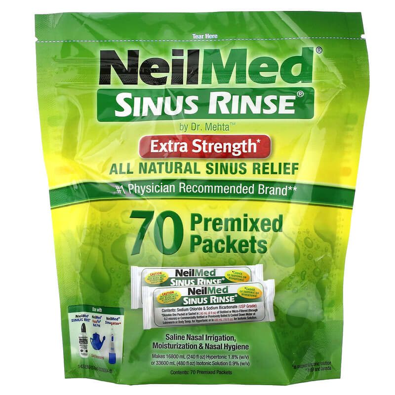 Sinus Rinse - Botella de lavado nasal + 10.58 oz de sal de enjuague sinusal  - para adultos y niños - Botella de 10.1 fl oz sin BPA con 2 adaptadores