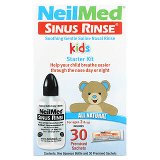 NeilMed, Kids, SinuRinse, успокаивающее средство для полоскания носа с мягким солевым раствором, полностью натуральное, для детей от 4 лет, набор из 2 предметов