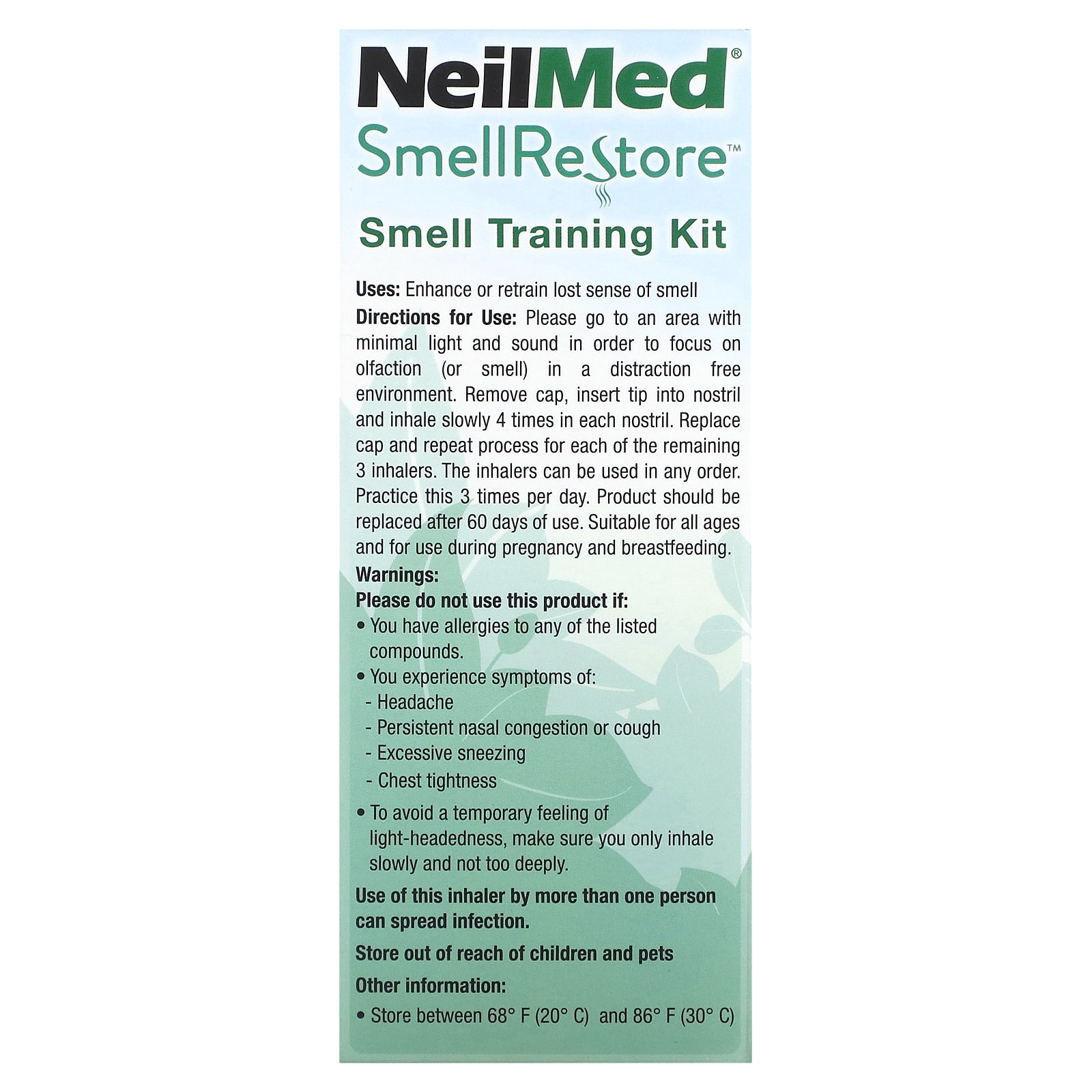 NeilMed, Smell Restore, Smell Training Kit, 4 Nasal Inhalers, 0.035 oz