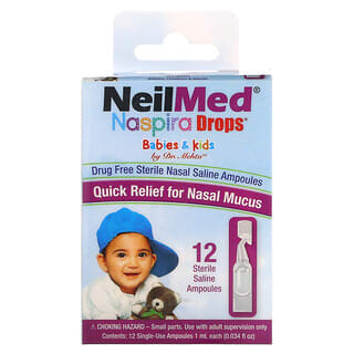 NeilMed, Naspira, Капли для детей, 12 стерильных ампул с солевым раствором, 0,034 жид.унции (1 мл) в каждой