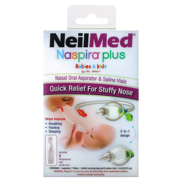 NeilMed, Naspira Plus，鼻口抽吸器和生理鹽水瓶，嬰兒和兒童，17 件套