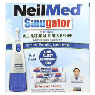 NeilMed, Sinugator, 코드 없는 진동 비강 워시, 3피스 세트