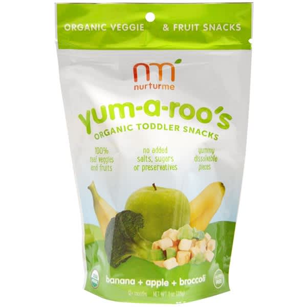 NurturMe, オーガニック トドラースナック, Yum-A-Roo's, バナナ + アップル + ブロッコリー, 1 オンス (28 g)