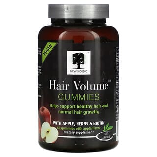 New Nordic, Hair Volume, Gomitas para dar volumen al cabello, Con manzana, hierbas y biotina, Sabor a manzana, 60 gomitas