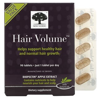 New Nordic, Hair Volume, средство для роста и объема волос, с экстрактом биопектина яблока, 90 таблеток