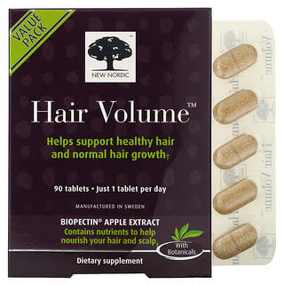 New Nordic, Hair Volume, средство для роста и объема волос, с экстрактом биопектина яблока, 90 таблеток