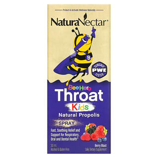 NaturaNectar (ناتشرنيكتار)‏, Bee Hero Throat Kids ، بخاخ العكبر الطبيعي ، بنكهة التوت ، 30 مل