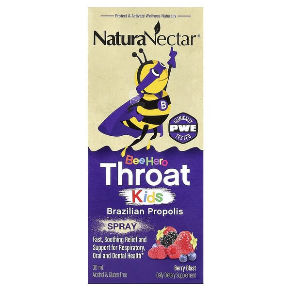 NaturaNectar, Bee Hero Throat 키즈, 브라질산 프로폴리스 스프레이, 베리 블라스트, 30ml