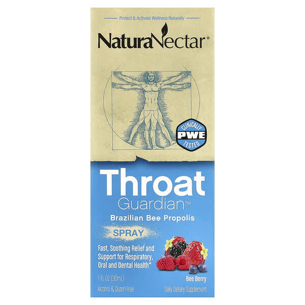 NaturaNectar®，Throat Guardian™ 巴西蜂膠噴霧，蜜蜂漿果味，1 液量盎司（30 毫升）