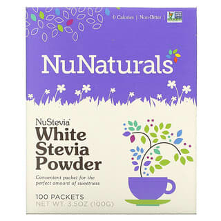 NuNaturals, NuStevia หญ้าหวานสีขาวชนิดผง บรรจุ 100 ซอง ขนาด 3.5 ออนซ์ (100 ก.)