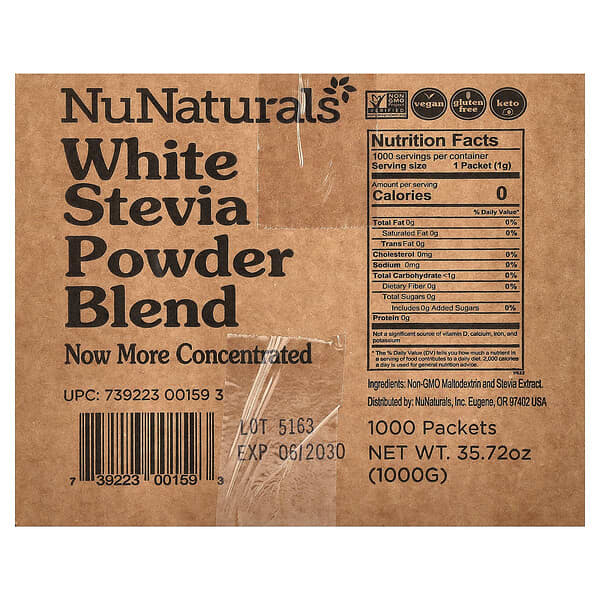 NuNaturals, NuStevia, 화이트 스테비아 분말, 1,000팩, 1,000g(35.72oz)