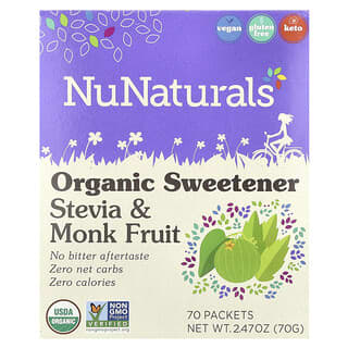 NuNaturals, Organikus édesítőszer, Stevia és szerzetesgyümölcs, 70 csomag, 70 g