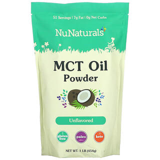 NuNaturals, MCT масло в порошке, без добавок, 454 г (1 фунт)