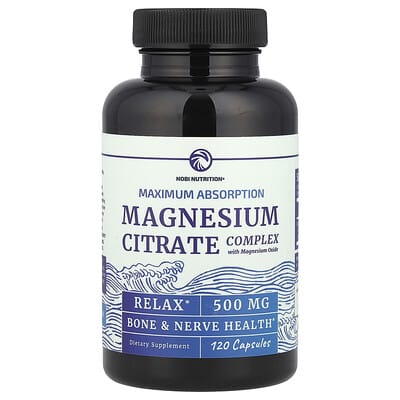 Nobi Nutrition, Magnesium Citrate and Magnesium Oxide Complex, Extra Maximum Absorption, 500 mg, 120 Capsules