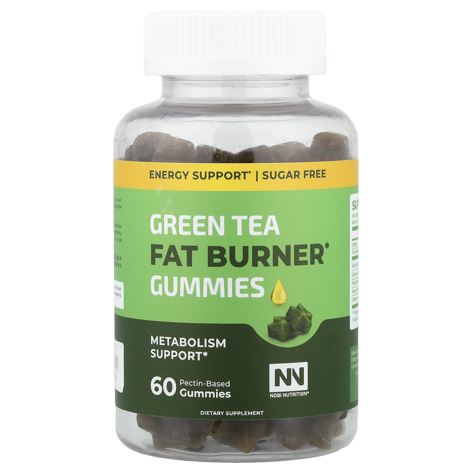 Nobi Nutrition Green Tea Fat Burner Gummies, Metabolism Support, 60 Pectin-Based Gummies de Nobi Nutrition