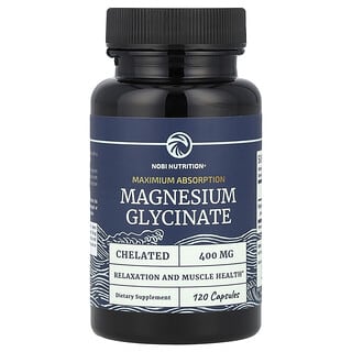 Nobi Nutrition, Glicinato de magnesio, Máxima absorción, 400 mg, 120 cápsulas (200 mg por cápsula)