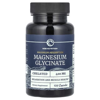Nobi Nutrition, Glicinato de Magnésio, Máxima Absorção, 400 mg, 120 Cápsulas (200 mg por Cápsula)
