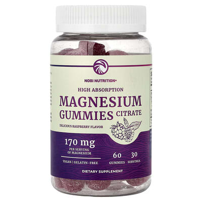 Nobi Nutrition, Magnesium Citrate Gummies, High Absorption, Raspberry, 600 mg, 60 Gummies (300 mg per gummy)