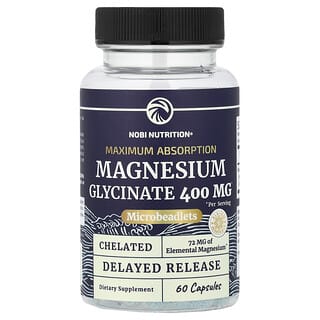 Nobi Nutrition, Glicinato de magnesio, Máxima absorción, 60 cápsulas (200 mg por cápsula)