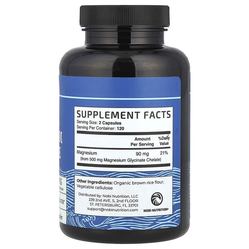 Glicinato de magnesio, Máxima absorción, 240 cápsulas (250 mg por