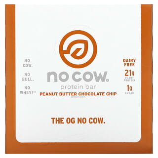 No Cow, Протеиновый батончик, шоколадная крошка с арахисовой пастой, 12 батончиков по 60 г (2,12 унции)