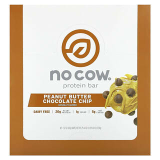 No Cow, Протеиновый батончик, шоколадная крошка с арахисовой пастой, 12 батончиков по 60 г (2,12 унции)