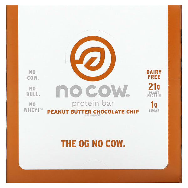 No Cow, プロテインバー、ピーナッツバターチョコレートチップ、12本、各60g（2.12 oz）