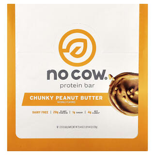 No Cow, Barre protéinée, Beurre de cacahuète épais, 12 barres, 60 g pièce