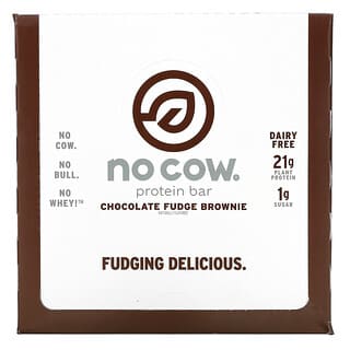 No Cow, لوح بروتين، بطعم حلوى براوني الشيكولاتة، 12 لوح، 2.12 أونصة (60 جم) لكل لوح