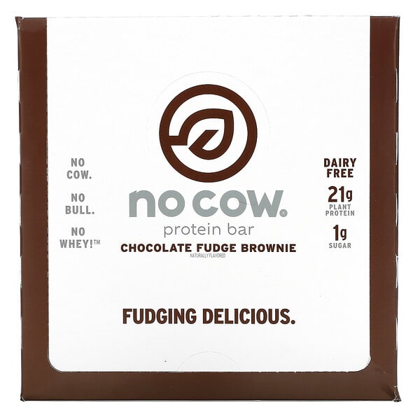 No Cow, プロテインバー、チョコレートファッジブラウニー、12本、各60 g（2.12 oz）