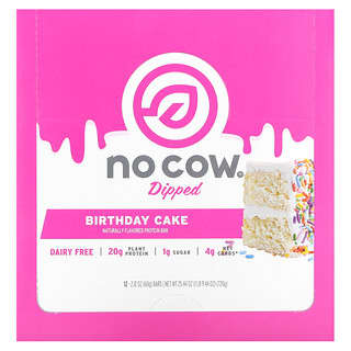 No Cow, Dipped Protein Bar, Birthday Cake, 12 Bars, 2.12 oz (60 g) Each