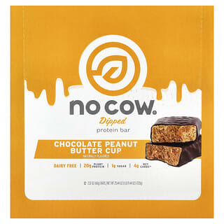 No Cow, протеиновый батончик в глазури, со вкусом шоколада и арахисовой пасты, 12 шт. по 60 г (2,12 унции)