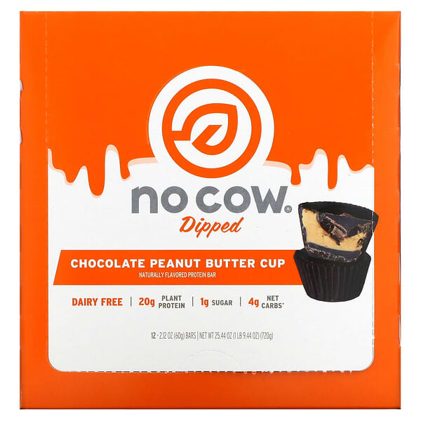 No Cow, プロテインバー、チョコレートピーナッツバター、12本、各60g（2.12オンス）