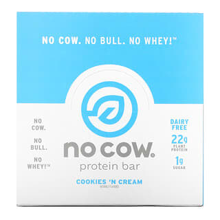No Cow, Protein Bar, Cookies n Cream, 12 Bars, 2.12 oz (60 g)