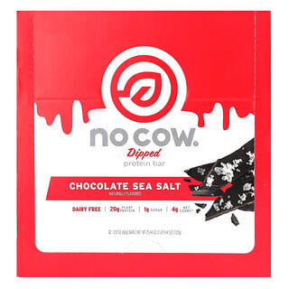 No Cow, Barrita proteica bañada, Chocolate y sal marina, 12 barritas, 60 g (2,12 oz) cada una