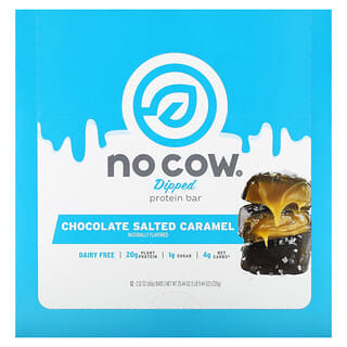 No Cow‏, חטיף חלבון מצופה, בטעם שוקולד קרמל מלוח, 12 חטיפים, 60 גרם (2.12 אונקיות) ליחידה