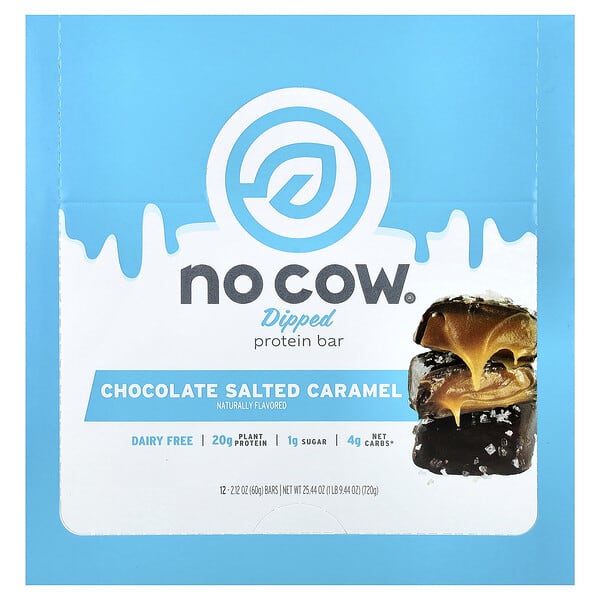 No Cow, Dipped Protein Bar, Chocolate Salted Caramel, 12 Bars, 2.12 oz (60 g) Each — product photo 1