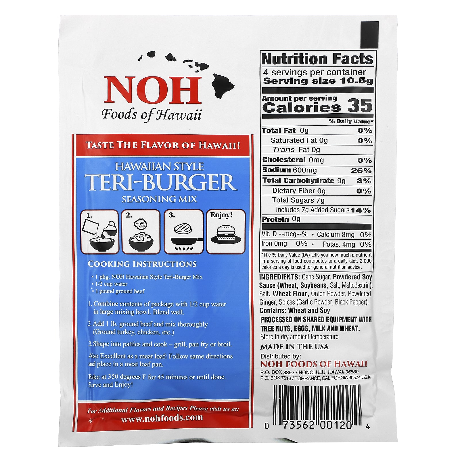 NOH Foods of Hawaii, Hawaiian Style Teri-Burger Seasoning Mix, 1 1/2 oz (42  g)